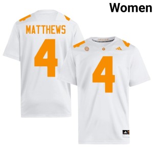 Mike Matthews Tennessee Vols White NCAA College Football Womens #4 Jerseys 755155-478