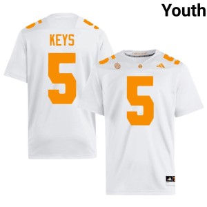 TK Keys Youth Official College Football White University Of Tennessee #5 Jersey 465149-602